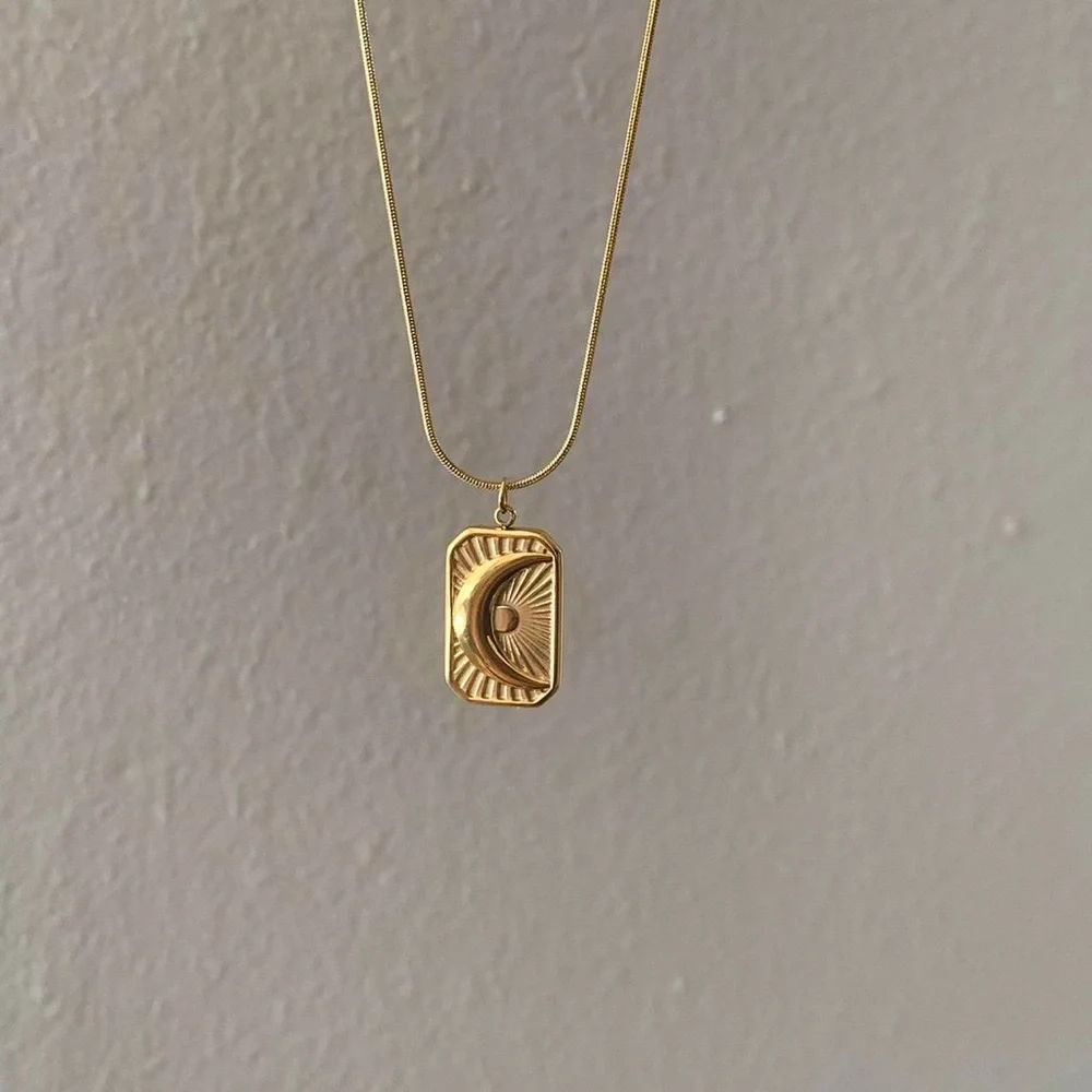 Star and moon necklace, rectangle pendant necklace, layered necklace,